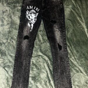 AMIRI Charcoal Distressed Skinny Jeans